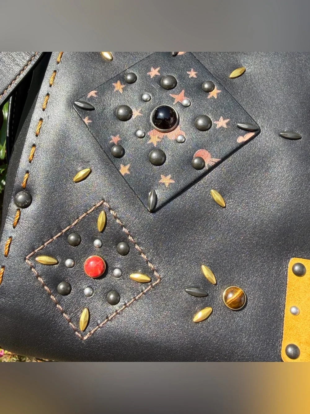 EUC Coach Double Swagger With Patchwork Prairie Rivets 25475